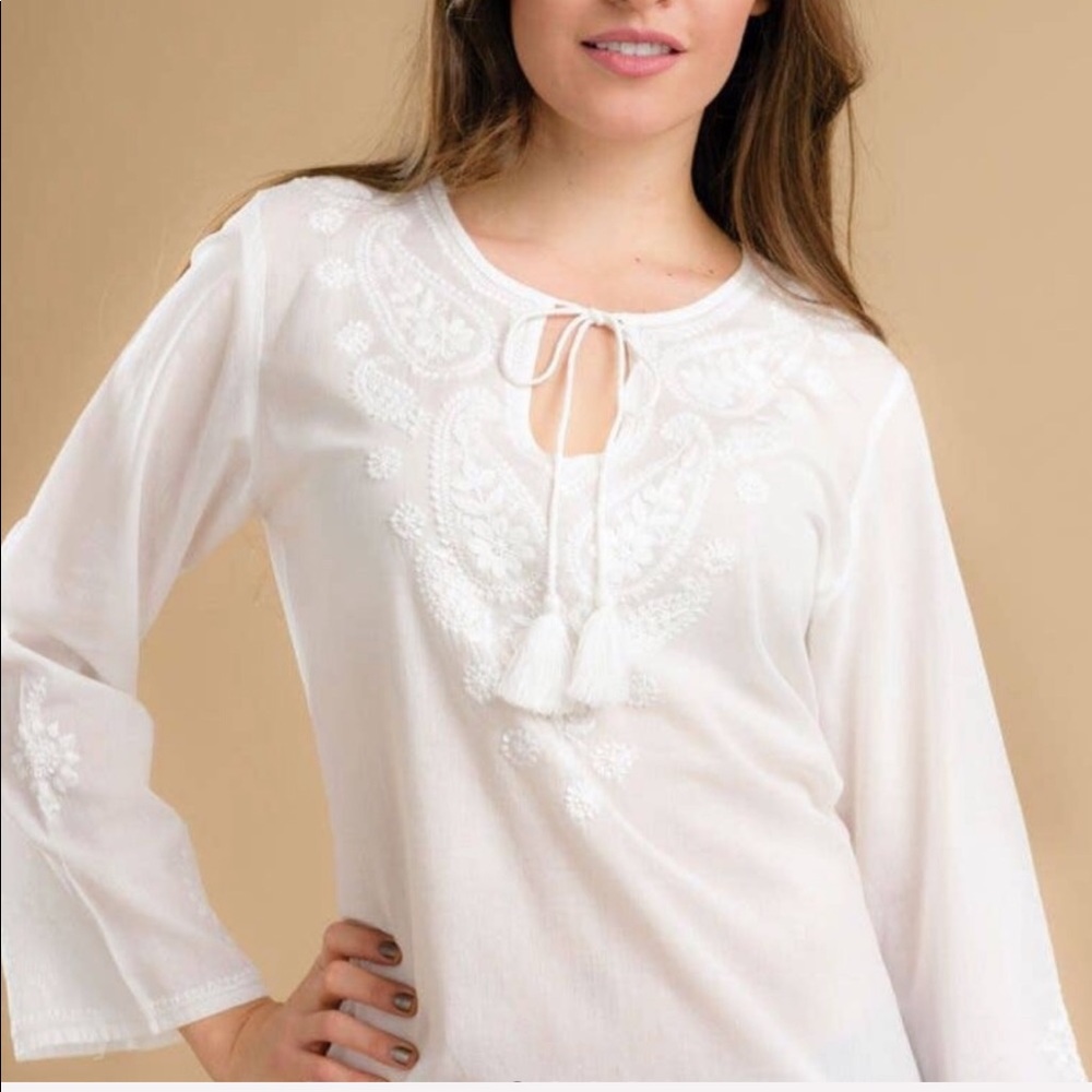 Handmade Embroidered Cotton Top in White - Picture 1 of 2